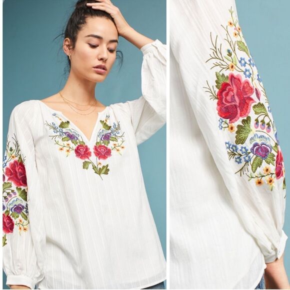 Rare Anthropologie Mira Embroidered Peasant Blouse NWOT Medium - Picture 16 of 16